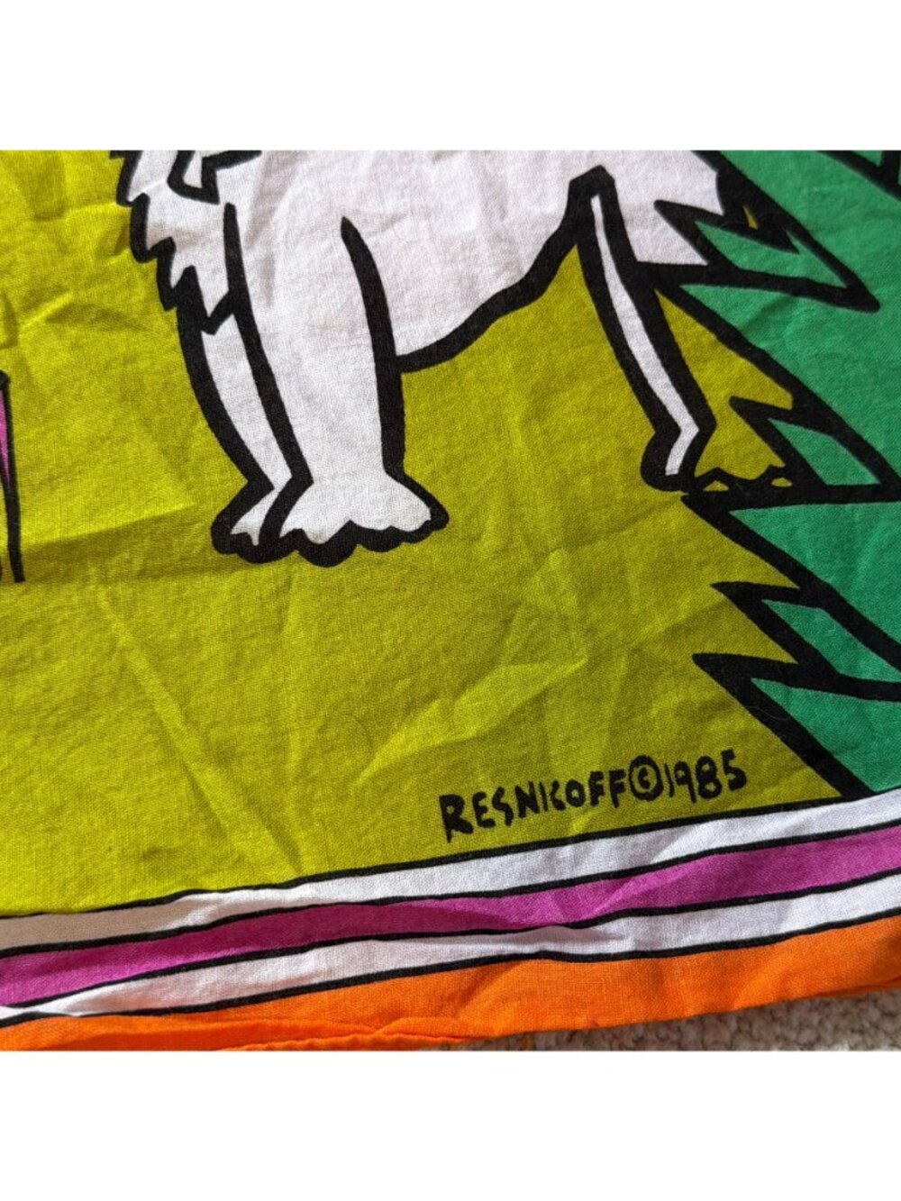 Vintage Esprit Scarf Resnicoff 1985 Beach Pop Art Cotton Bandana Handkerchief 25 - Picture 5 of 6